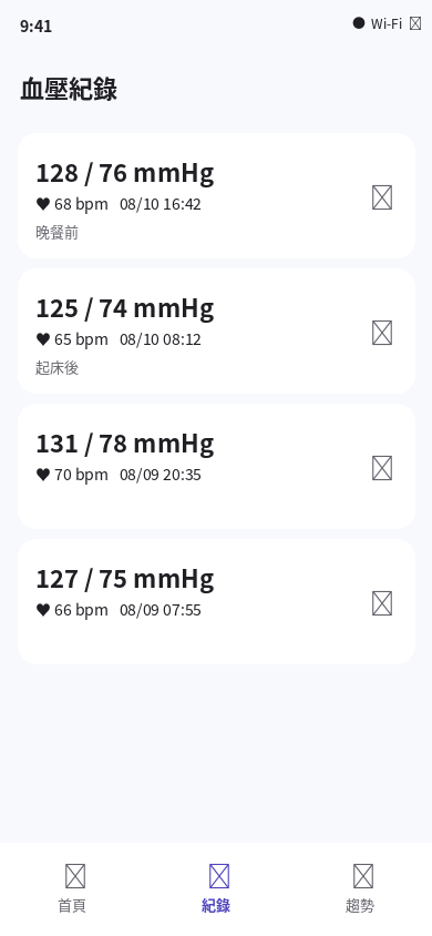 血壓拍拍歷史紀錄畫面